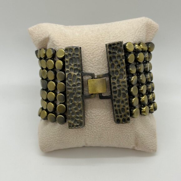 Vintage Brass Mesh Bracelet Art Deco Wide Statement Cuff Hammered Clasp 6.5" - Picture 14 of 14